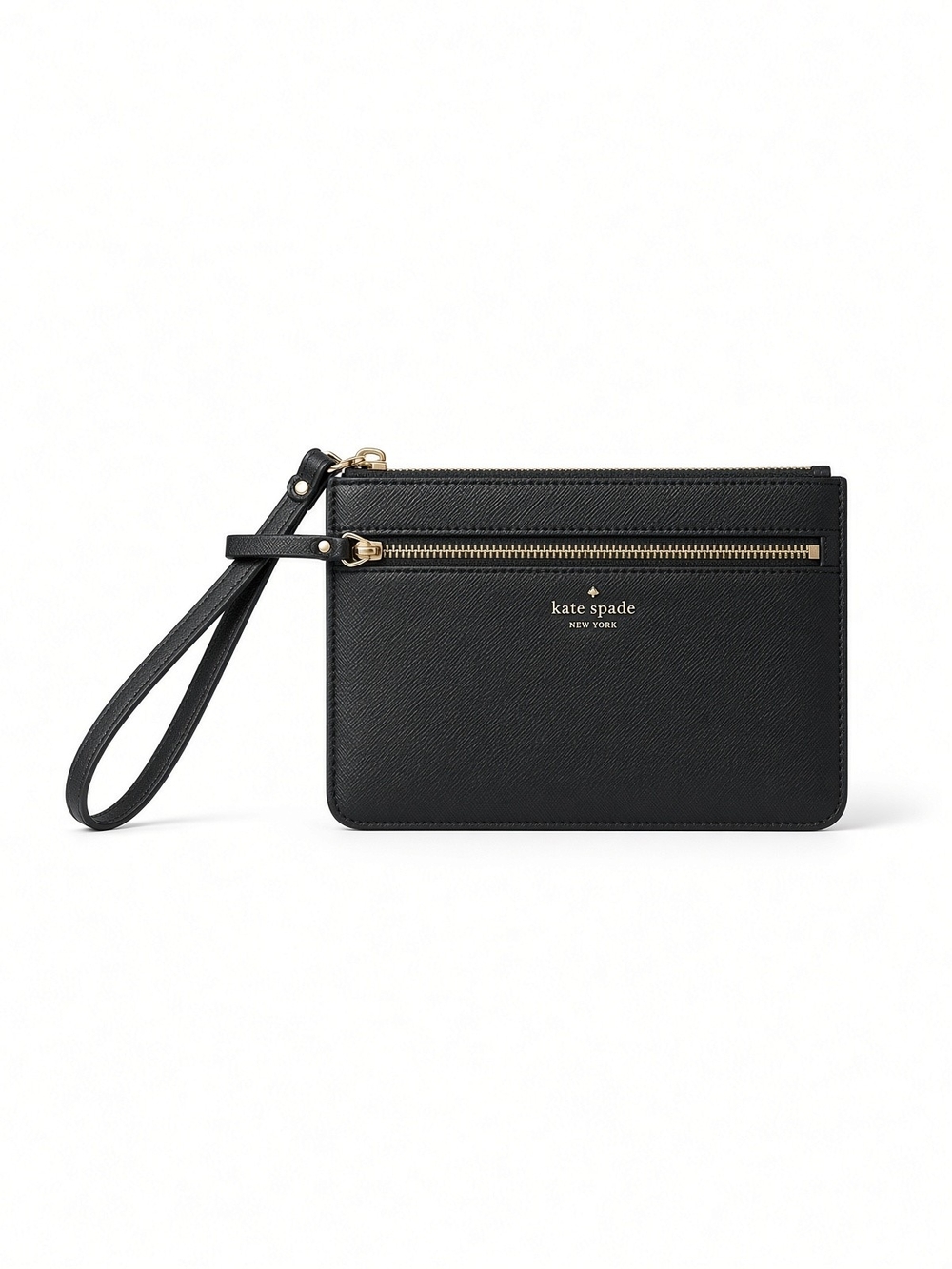 kate spade Black Leather Zip Wristlet Wallet with Gold Hardware